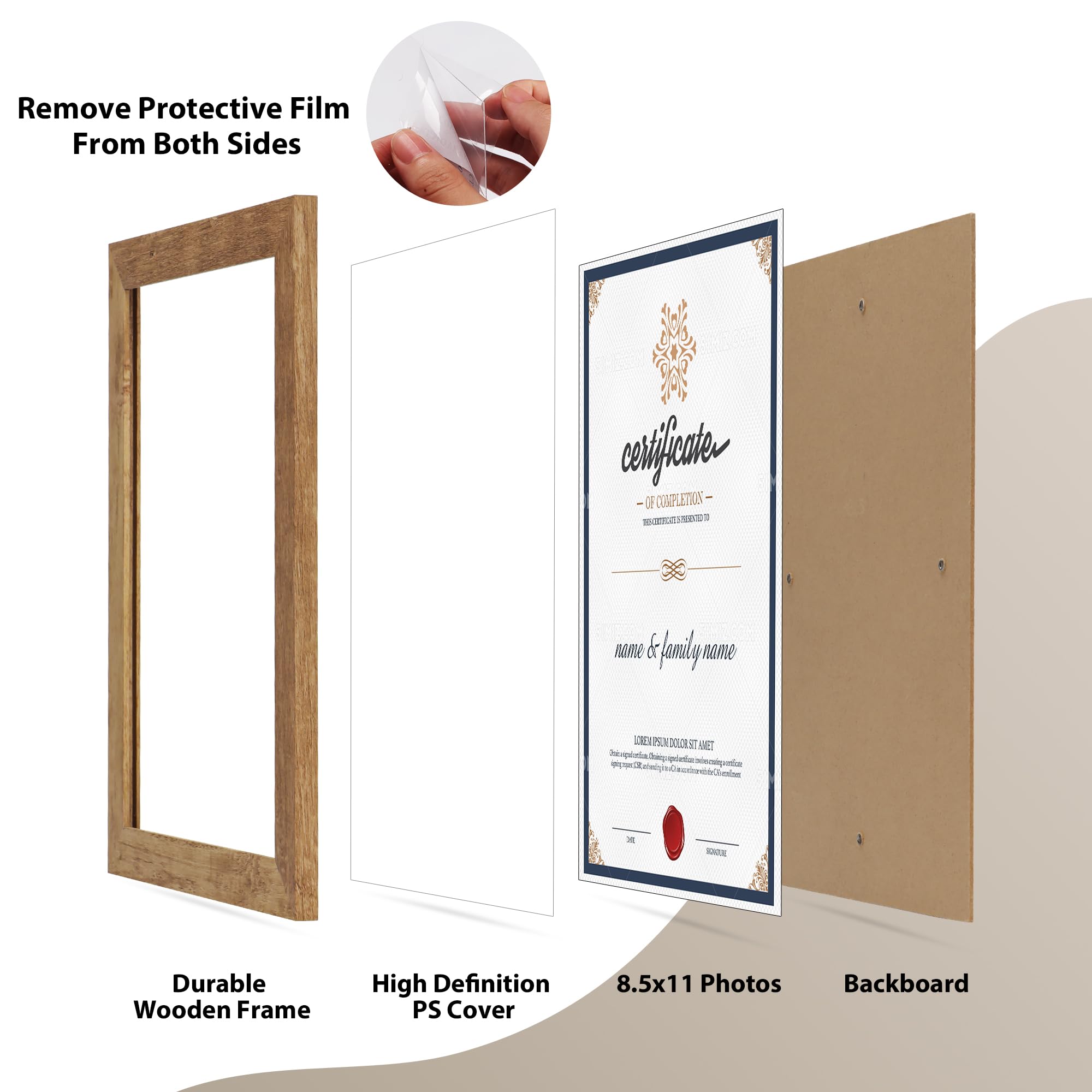 PETAFLOP Picture Frame 8.5x11 Rustic Certificate Frames Wall Tabletop Display Horizontally or Vertically, 7 Pack